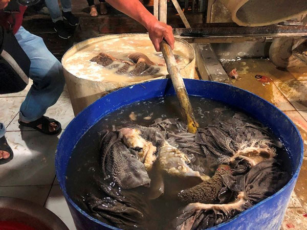 Ớn lạnh tẩy trắng phụ phẩm bò thối để bán cho quán nhậu - 7