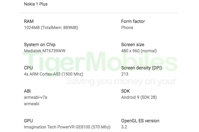 Ảnh kết xuất Nokia 1 Plus rò rỉ trực tuyến kèm thông số kỹ thuật - 2