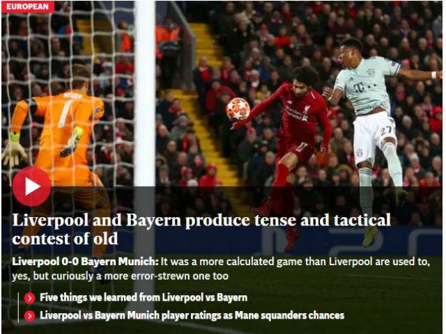Bóng đá - Liverpool hòa đau Bayern: Báo chí Anh ca ngợi "hùm xám", chê tội đồ Mane