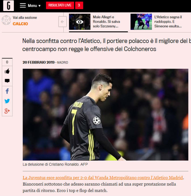 Juventus thua sốc Aletico: Báo Italia phẫn nộ &#34;tổng tấn công&#34; Ronaldo - 2