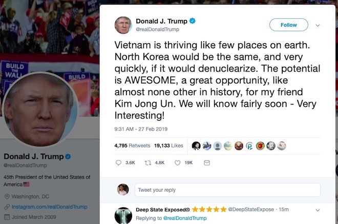 Tổng thống Donald Trump dùng Twitter gửi thông điệp mới tới &#34;người bạn Kim Jong Un&#34; - 1