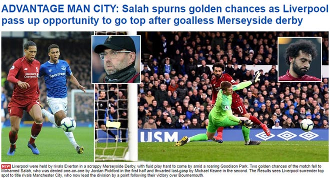 Liverpool mất ngôi đầu Ngoại hạng Anh: Báo chí &#34;tổng tấn công&#34; Salah - 1