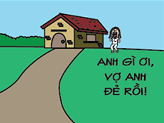 Tranh vui - Nghe tin vợ đẻ mà anh hàng xóm lo lắng hơn cả mình