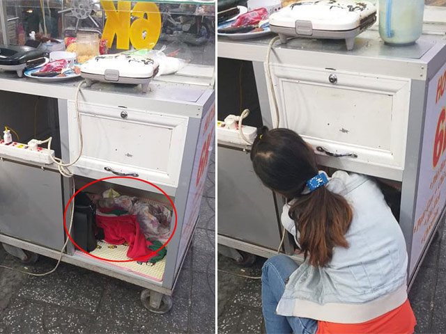 Bạn trẻ - Cuộc sống - Bé vài tháng tuổi đã nằm dưới tủ xe đẩy bán hàng cùng mẹ mưu sinh