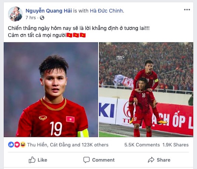 Vùi dập U23 Thái Lan 4 bàn không gỡ, Quang Hải, Đức Chinh viết gì trên Facebook? - 1