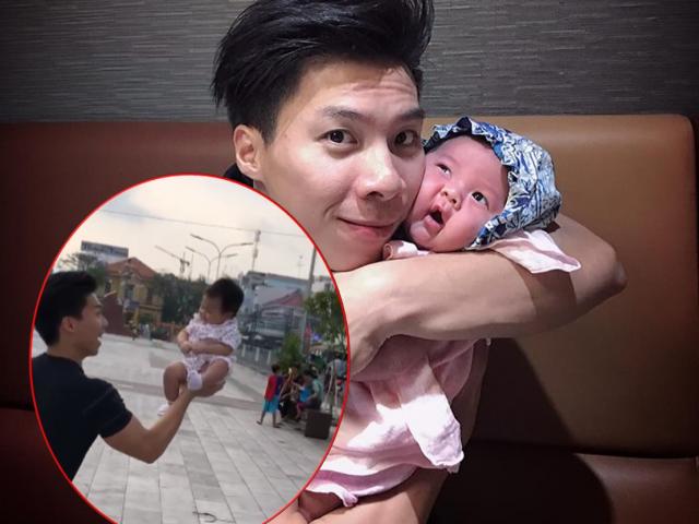 Đời sống Showbiz - Khán giả thót tim vì Quốc Nghiệp "làm xiếc" với con gái 3 tháng tuổi
