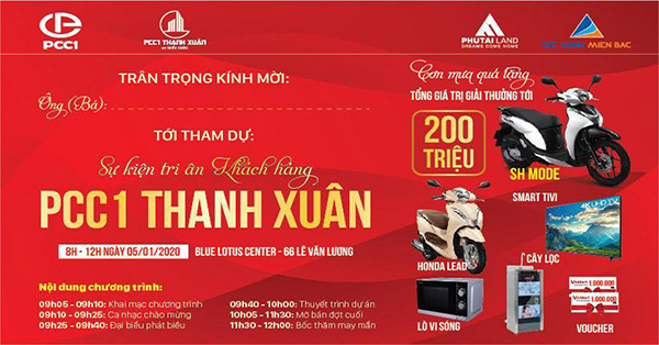 Cơn mưa quà tặng dành cho các khách hàng đã đặt mua PCC1 Thanh Xuân trong ngày 5/1/2020