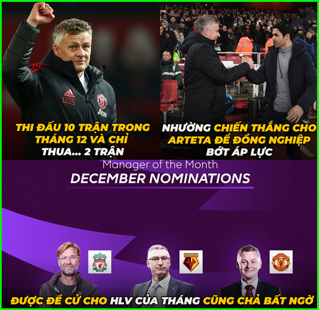 Solskjaer bất ngờ được đề cử HLV xuất sắc nhất tháng 12/2019.