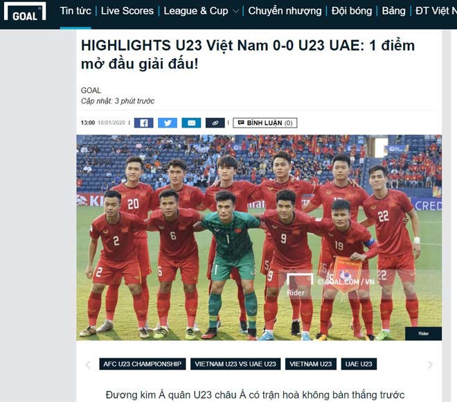 Tờ Goal cũng đưa tin về sự kiện