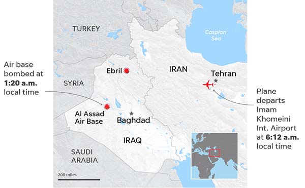 Iran bắn nhầm máy bay Ukraine chỉ chưa đầy 5 tiếng sau khi nã tên lửa hai căn cứ Mỹ ở Iraq. Ảnh: USA TODAY