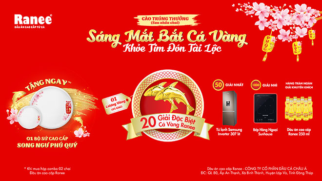 Chương trình khuyến mãi “Sáng mắt bắt cá vàng - Khỏe tim đón tài lộc” của dầu ăn cao cấp Ranee 100% từ cá