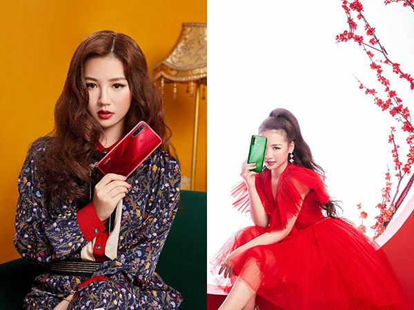 AMEE và Realme 5s, “mỗi người một vẻ, mười phân vẹn mười”. Dù là phiên bản xanh hay đỏ, dường như mẫu smartphone nào “trên tay” AMEE đều rất xinh, rất hợp đúng không?