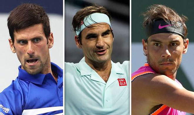 Federer (giữa) đứng trước cơ hội rút ngắn khoảng&nbsp;cách điểm với Djokovic, Nadal