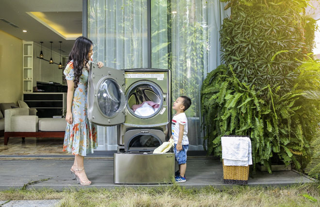 LG TWINWash giúp phân loại và giặt đồ nhanh chóng với hai lồng giặt hoạt động song song