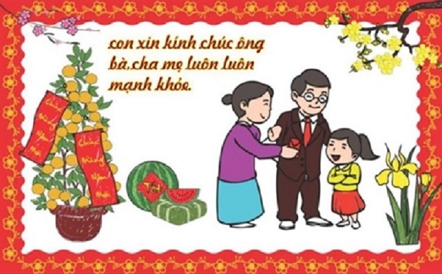 Chúc Tết ông bà, cha mẹ, thầy cô là phong tục tốt đẹp của người Việt Nam vào ngày Tết. Ảnh minh họa.