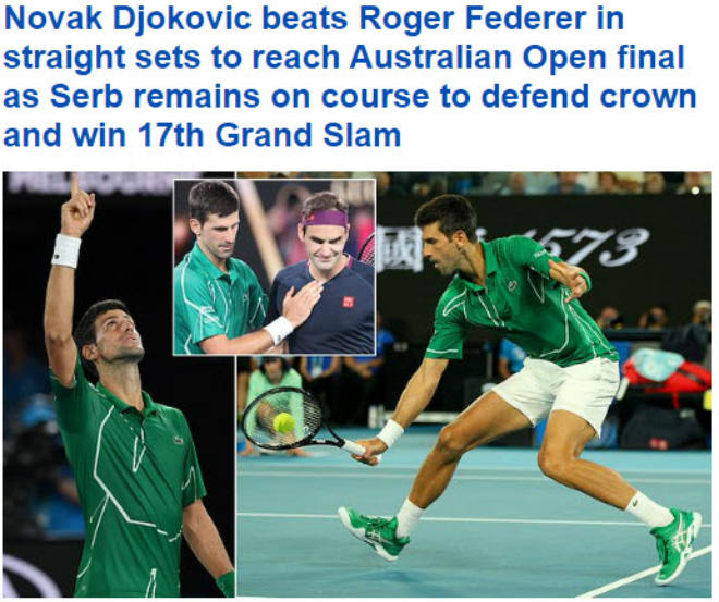 Djokovic hướng đến danh hiệu Grand Slam thứ 17