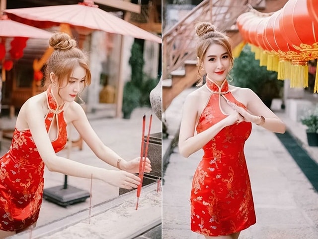 Bạn trẻ - Cuộc sống - Diện đồ quá hở khi lễ chùa đầu năm, hot girl bị chỉ trích nặng nề