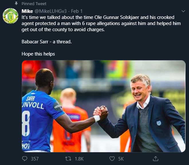 Câu chuyện về Solskjaer trên Twitter
