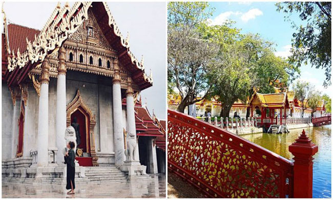 Wat Benchamabophit, Bangkok: Còn được gọi là ngôi đền bằng đá cẩm thạch, Wat Benchamabophit tự hào với những cửa sổ kính màu và bên trong ngôi đền hoàn toàn được làm bằng đá cẩm thạch Carrara nhập khẩu từ Ý.
