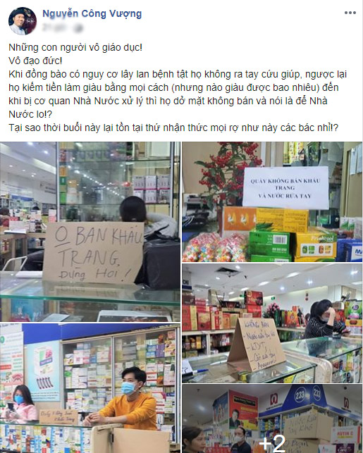 Vượng Râu bức xúc trước tình trạng một loạt hiệu thuốc ở Hà Nội đề biển "không bán khẩu trang"