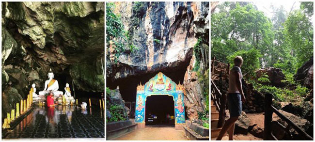 Đền khỉ - Wat Tham Phanthurat, Công viên quốc gia Khao Sok: Ngôi đền được xây dựng tại một khu vực mở bằng phẳng trên đỉnh một tảng đá vôi lớn trong khu rừng xanh tươi tốt của Công viên quốc gia Khao Sok.
