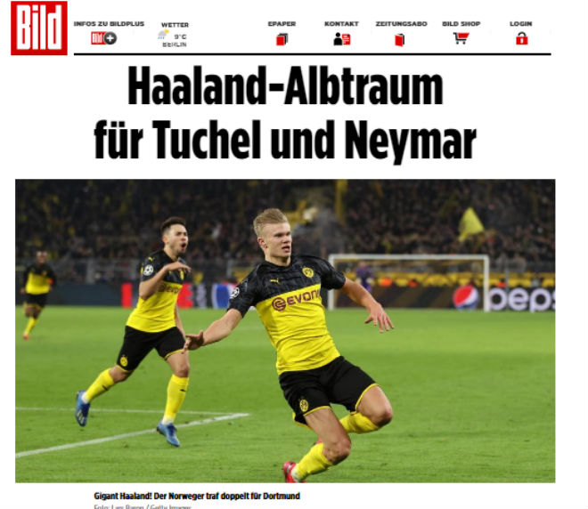 "Haaland gieo rắc ác mộng cho Tuchel, Neymar", báo chí Đức hết lời ca ngợi Haaland sau cú đúp vào lưới PSG