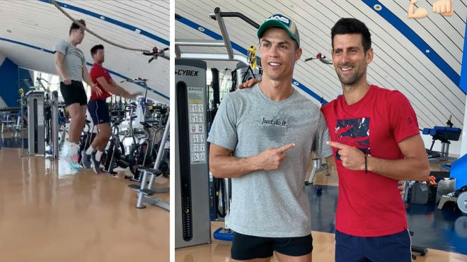 Ronaldo từng giúp Djokovic luyện tập bật cao trong phòng gym