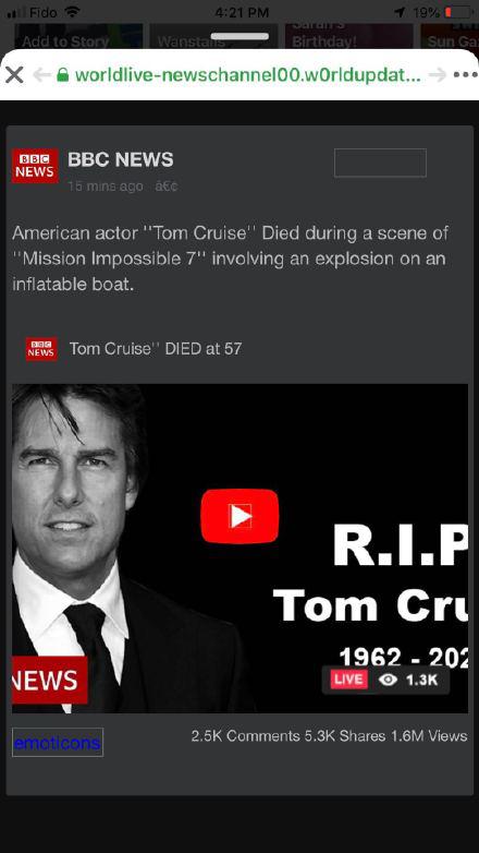Thông tin nam diễn viên Tom Cruise qua đời khi đóng phim khiến cư dân mạng xôn xao