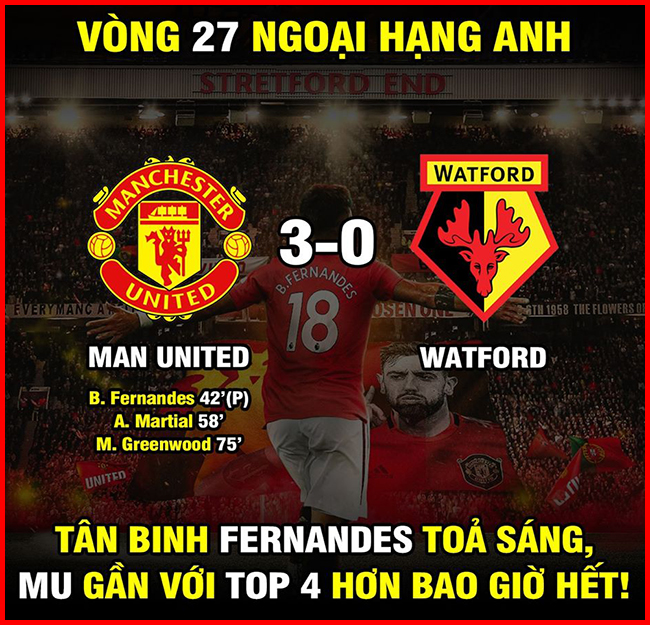 Tân binh tỏa sáng, MU hủy diệt Watford áp sát top 4.