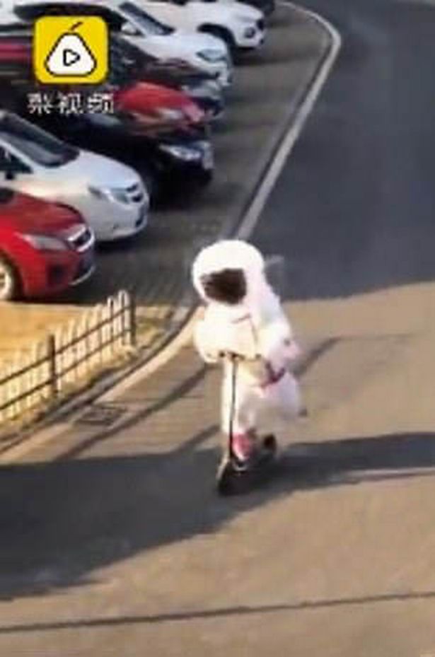 Người đàn ông Trung Quốc mặc đồ phi hành gia ra đường giữa dịch Covid-19.