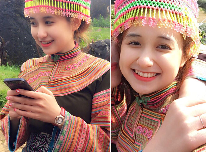 Phan Thị Ngọc Quyên trở nên nổi tiếng nhờ hình mặc trang phục dân tộc Mông.
