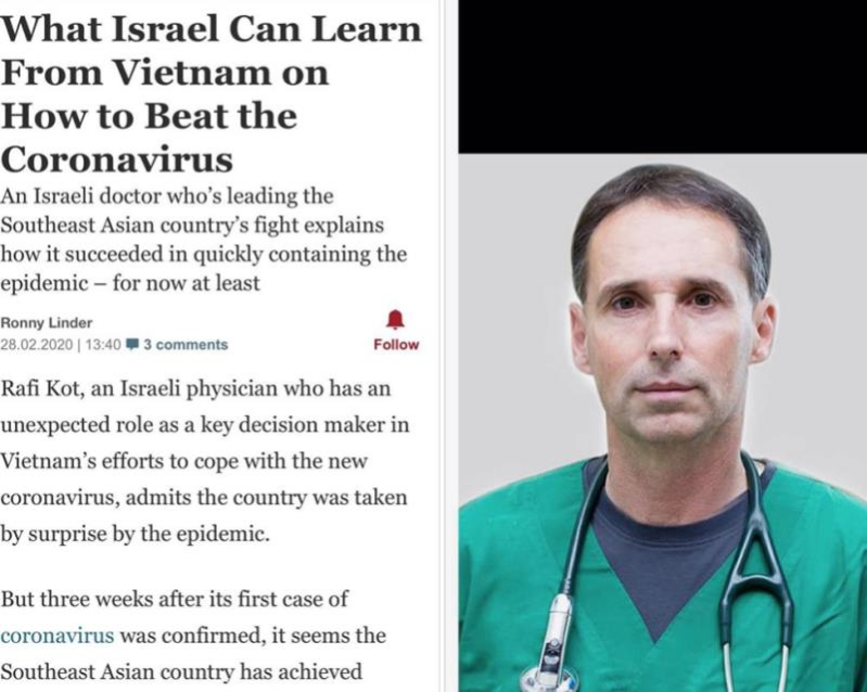 Ông Rafi Kot khoe trên báo Israel tham gia tư vấn, đưa lời khuyên cho Bộ Y tế Việt Nam trong phòng, chống Covid-19.