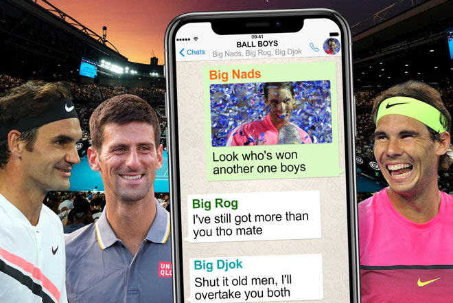 Nadal (áo hồng) tiết lộ về nhóm chat có cả Federer lẫn Djokovic