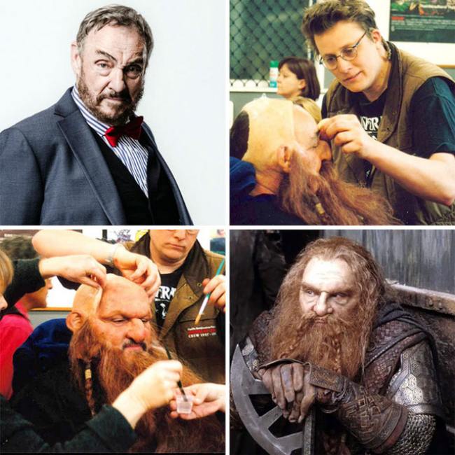 John Rhys-Davies cũng đội tóc giả, thêm cả phần mũi giả trong "Lord of the Rings"