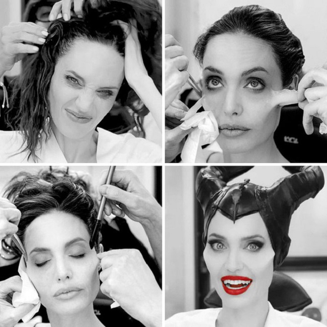 Angelina Jolie cũng có màn hóa trang thần thánh để hóa thân thành "Tiên hắc ám" trong phim "Maleficent"