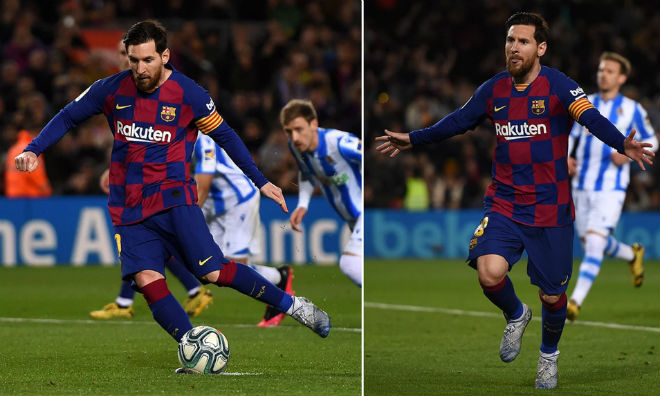 Messi vượt qua nỗi ám ảnh trên chấm 11m để sút penalty thành công giúp Barca thắng nhọc Sociedad