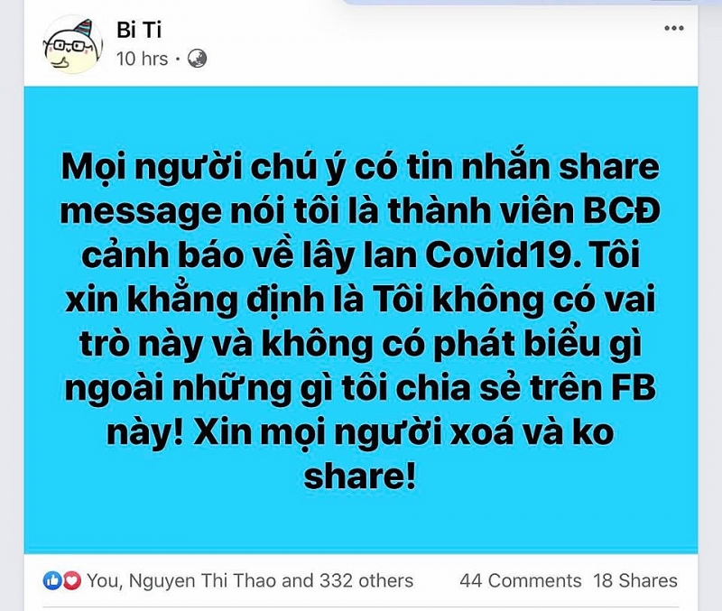 Thông tin giả được chia sẻ trên mạng xã hội.