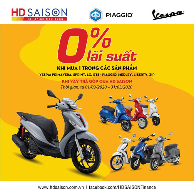 HD SAISON miễn lãi suất vay mua xe Piaggio và Vespa