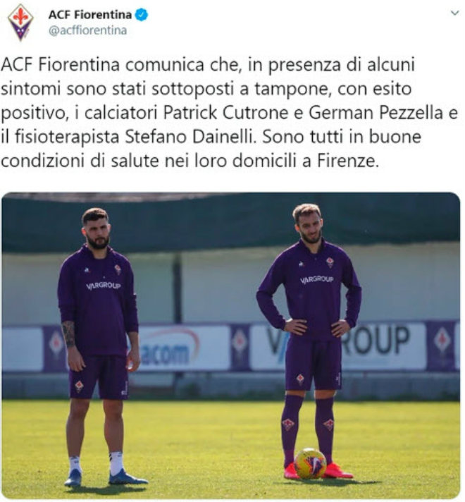 Thông báo được phát đi từ CLB Fiorentina