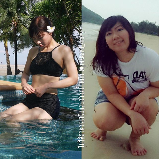 Hình ảnh trước và sau giảm cân của cô gái Thái Lan giờ là bậc thầy về ăn kiêng, tập gym.