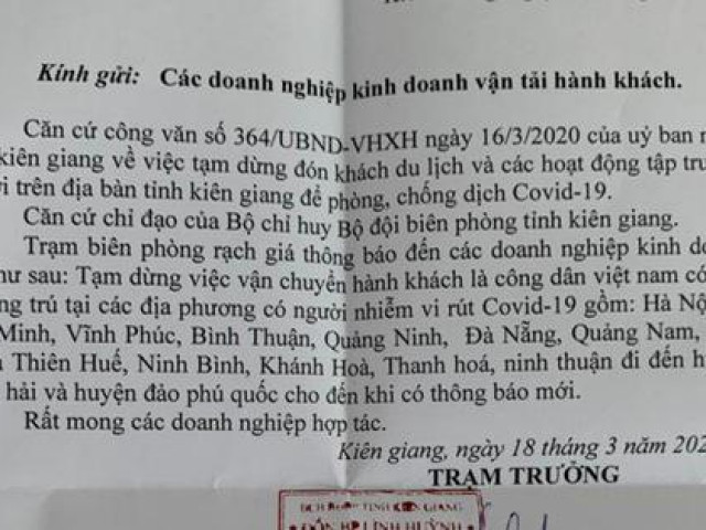 Tin tức trong ngày - Kiên Giang: Kiểm điểm người ra thông báo "bêu tên" 13 tỉnh, thành có người nhiễm Covid-19