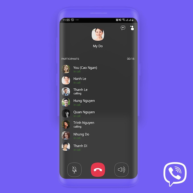 Ứng dụng Viber cho phép hội thoại nhóm 20 thành viên.