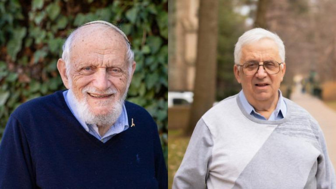 Hai giáo sư toán học Hillel Furstenberg (trái) và Gregory Margulis. Ảnh: Dan Rezetti.