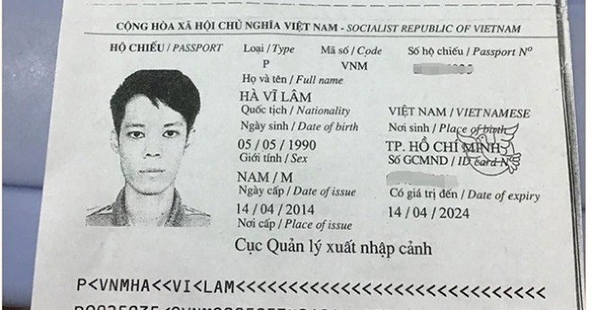 Ảnh hộ chiếu của anh Hà Vĩ Lâm - Ảnh: NVCC (Báo Thanh niên)