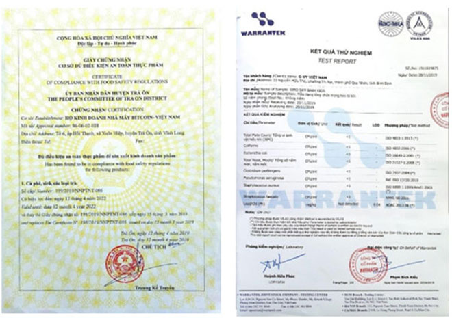 Các chứng từ đảm bảo về chất lượng của sản phẩm Sâm Baby Kids