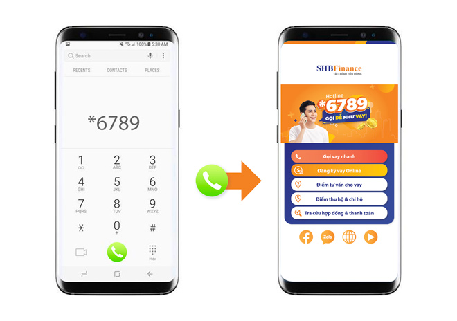 Màn hình tương tác với SHB Finance khi Khách hàng gọi số sao *6789