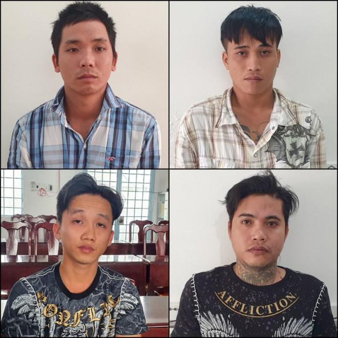 Các nghi phạm Tuấn, Thanh, Việt, Nam (từ trái qua phải) tại cơ quan Công an. Ảnh: VV