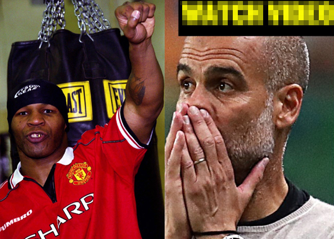 Mike Tyson (trái) là fan Man Utd nên không ưa đội bóng của Pep