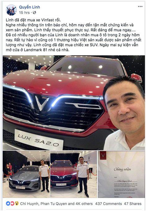 MC Quyền Linh chia sẻ mua xe&nbsp;VinFast.