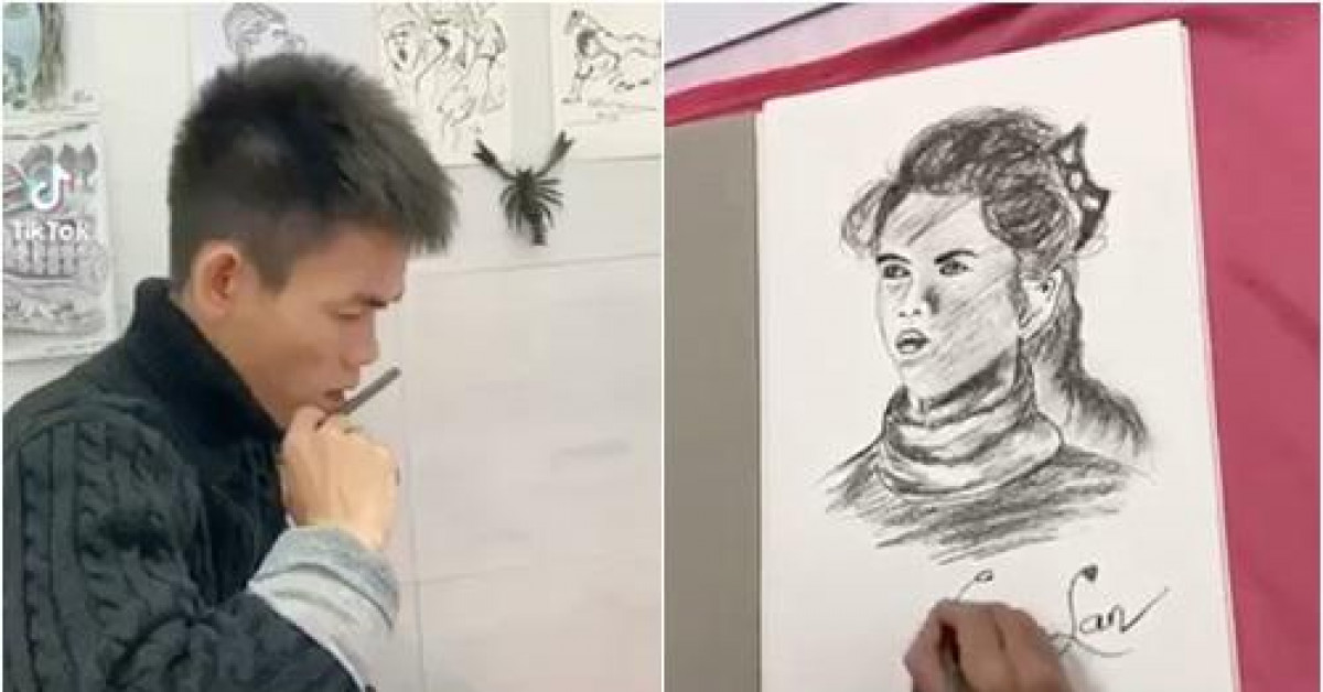 Bạn trẻ - Cuộc sống - "YouTuber chăn bò" trổ tài hội hoạ, vẽ tranh bạn gái khiến dân mạng bất ngờ